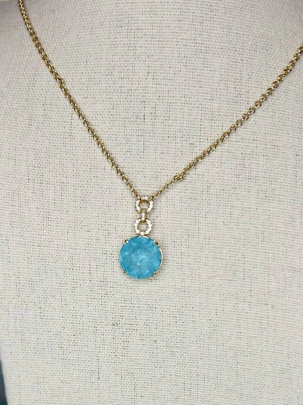 Bomb Party Necklace Lab Created Aqua Blue Quartz Necklace Gold Plating NK43396